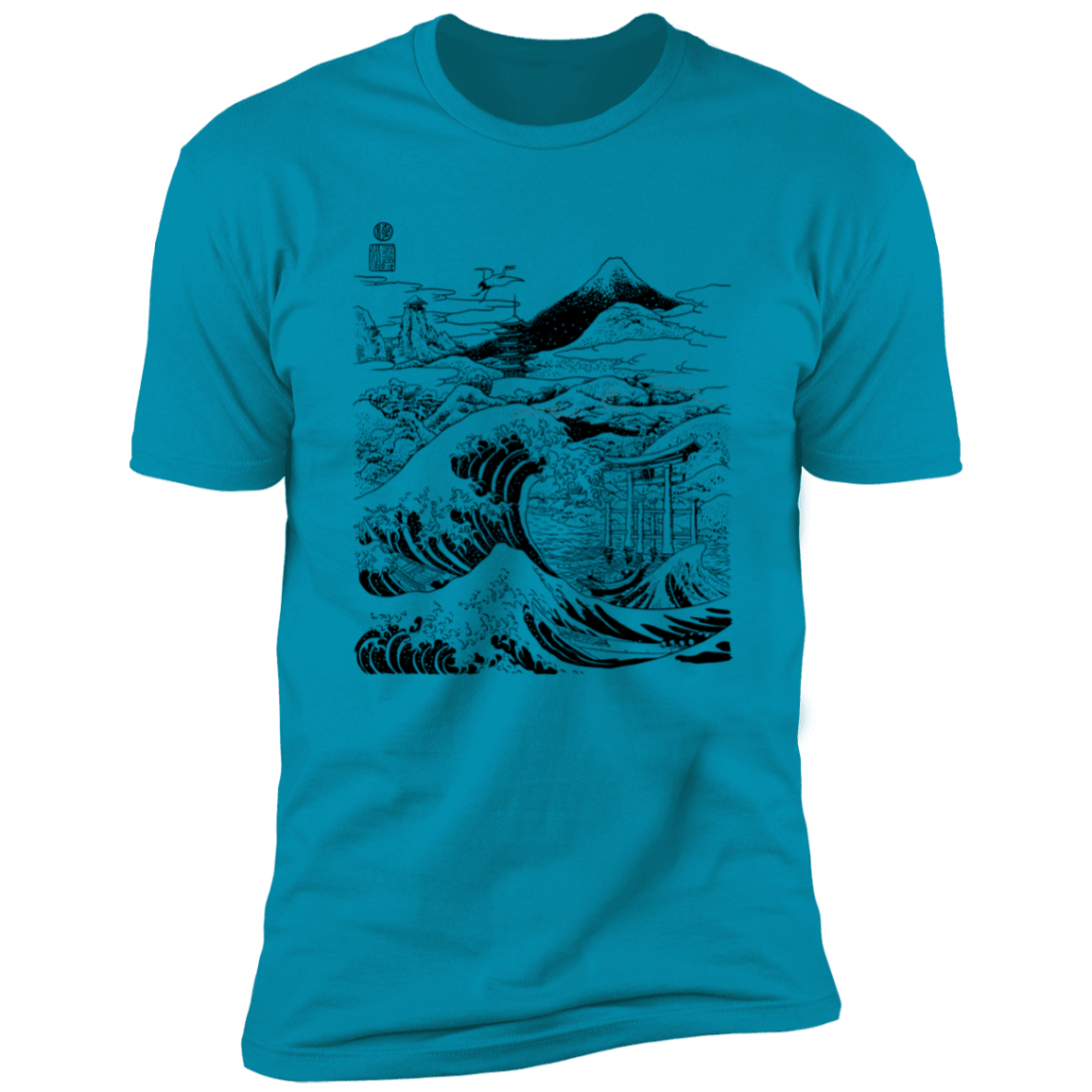 T-Shirts Turquoise / S Hokusai Paisaje Ink Men's Premium T-Shirt