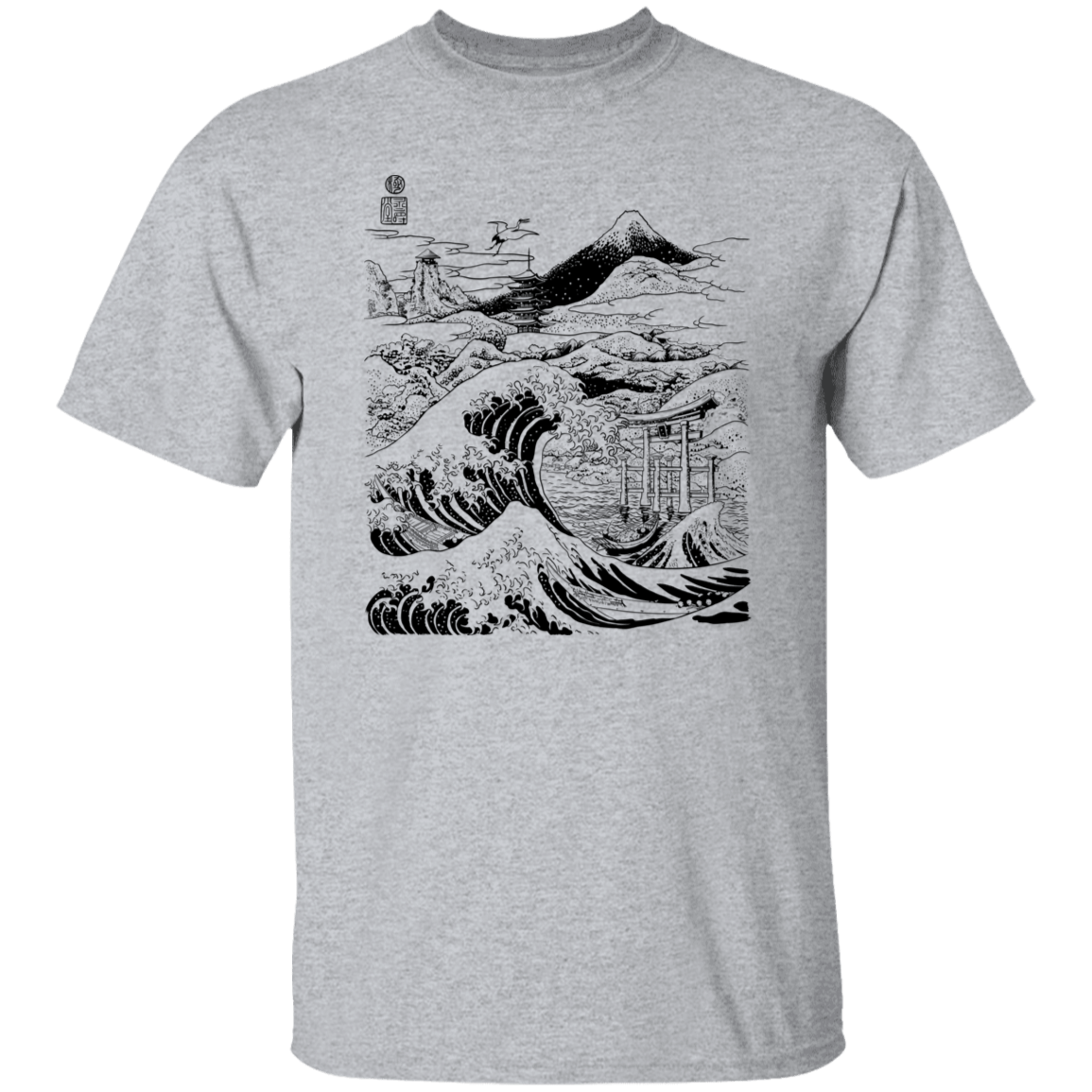 T-Shirts Sport Grey / S Hokusai Paisaje Ink T-Shirt