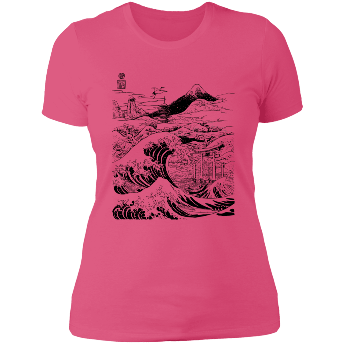 T-Shirts Hot Pink / S Hokusai Paisaje Ink Women's Premium T-Shirt