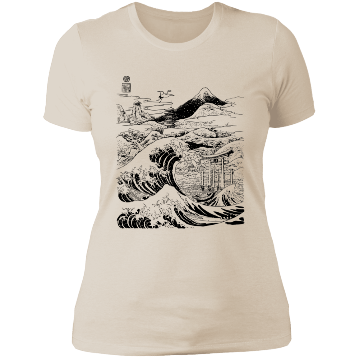 T-Shirts Ivory/ / S Hokusai Paisaje Ink Women's Premium T-Shirt