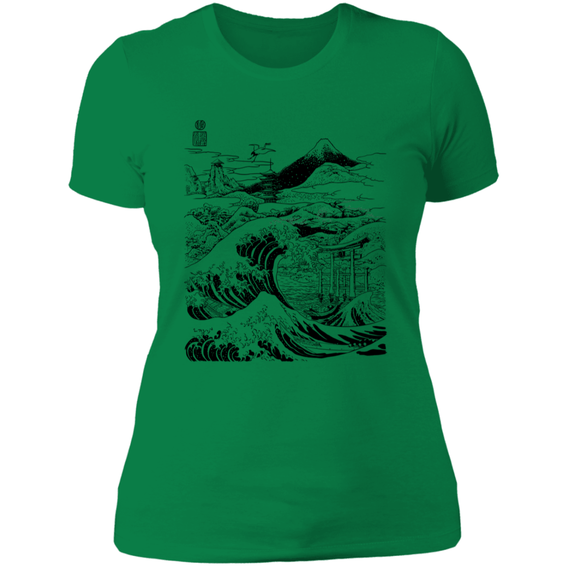 T-Shirts Kelly Green / S Hokusai Paisaje Ink Women's Premium T-Shirt