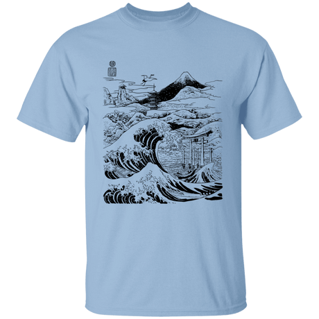 T-Shirts Light Blue / YXS Hokusai Paisaje Ink Youth T-Shirt