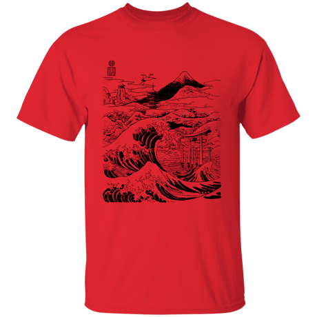 T-Shirts Red / YXS Hokusai Paisaje Ink Youth T-Shirt