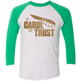 T-Shirts Heather White/Envy / X-Small In Carol We Trust Triblend 3/4 Sleeve