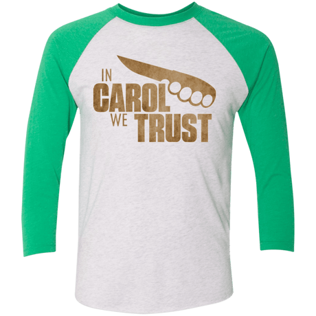 T-Shirts Heather White/Envy / X-Small In Carol We Trust Triblend 3/4 Sleeve