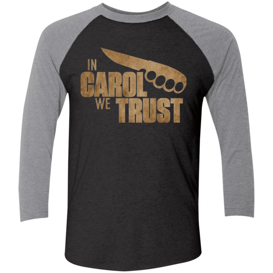 T-Shirts Vintage Black/Premium Heather / X-Small In Carol We Trust Triblend 3/4 Sleeve