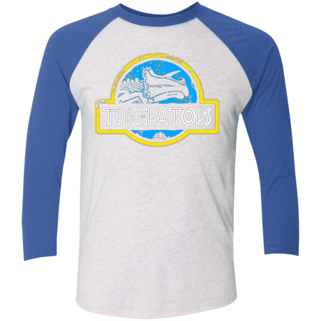 T-Shirts Heather White/Vintage Royal / X-Small Jurassic Power Blue Men's Triblend 3/4 Sleeve