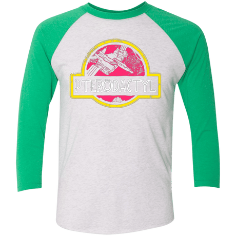 T-Shirts Heather White/Envy / X-Small Jurassic Power Pink Men's Triblend 3/4 Sleeve