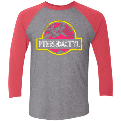 T-Shirts Premium Heather/ Vintage Red / X-Small Jurassic Power Pink Men's Triblend 3/4 Sleeve