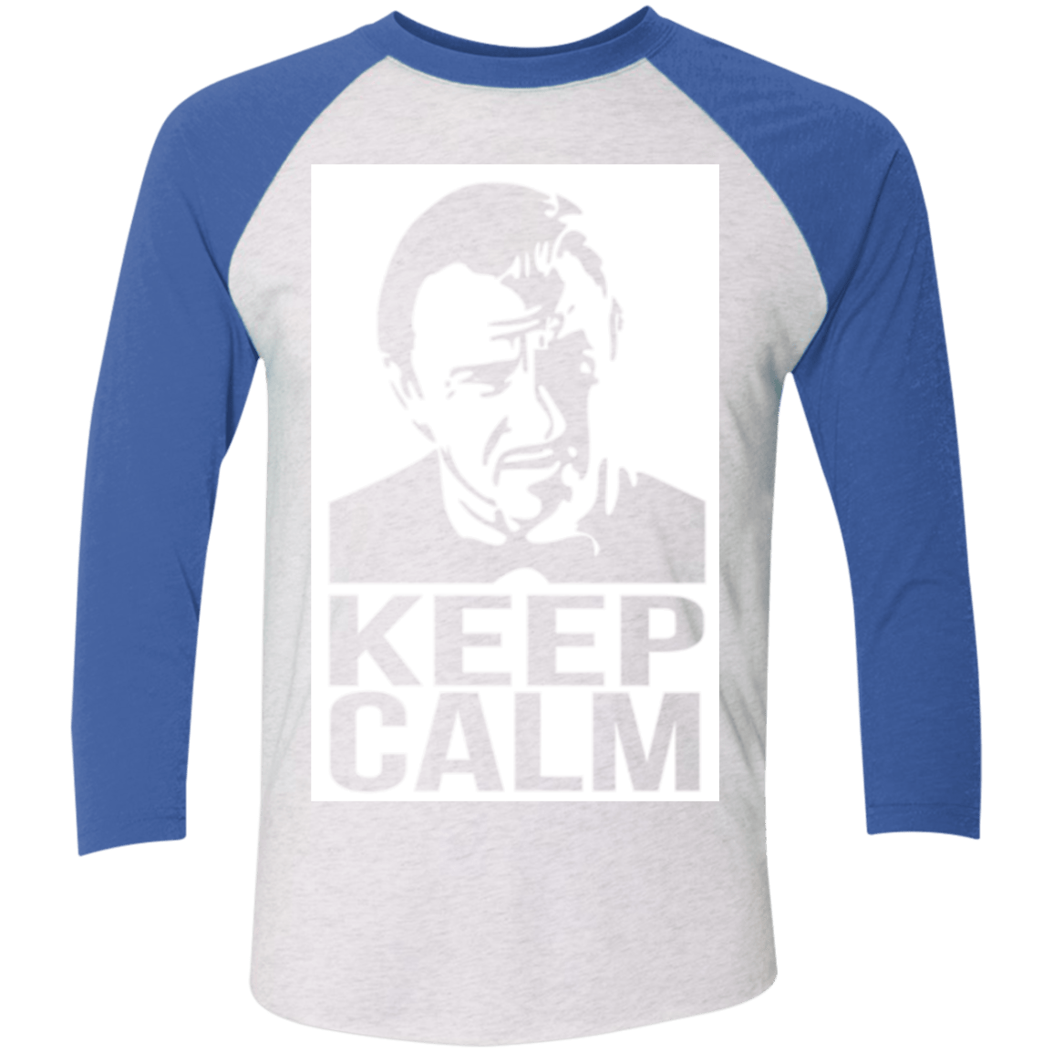 T-Shirts Heather White/Vintage Royal / X-Small Keep Calm Mr. Wolf Men's Triblend 3/4 Sleeve