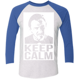 T-Shirts Heather White/Vintage Royal / X-Small Keep Calm Mr. Wolf Men's Triblend 3/4 Sleeve