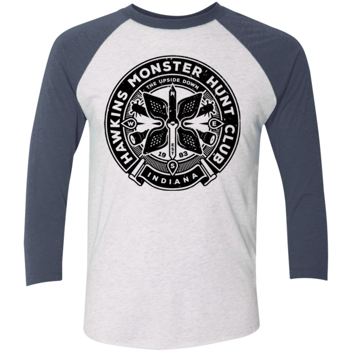 T-Shirts Heather White/Indigo / X-Small Monster Hunt Club Men's Triblend 3/4 Sleeve