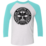 T-Shirts Heather White/Tahiti Blue / X-Small Monster Hunt Club Men's Triblend 3/4 Sleeve