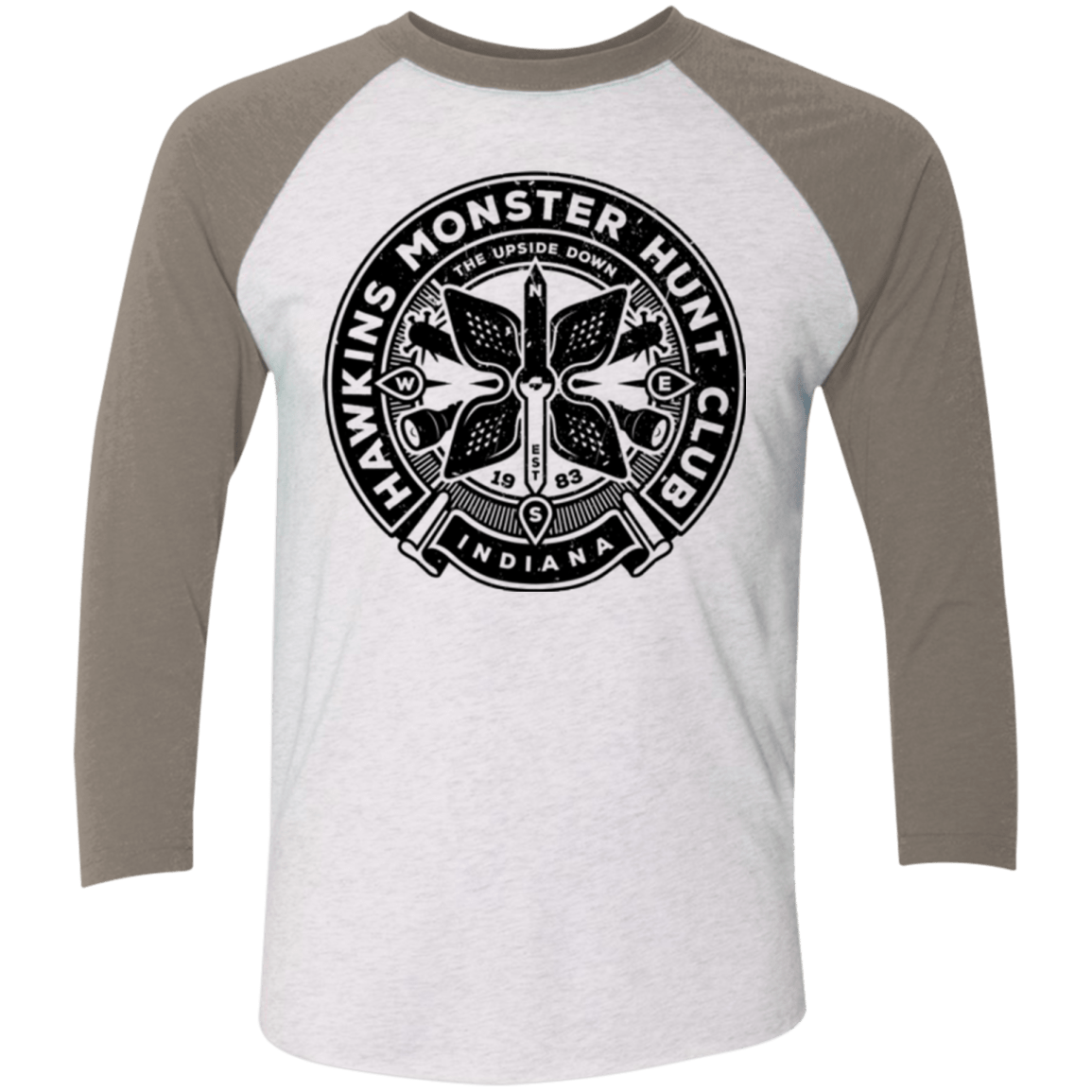 T-Shirts Heather White/Vintage Grey / X-Small Monster Hunt Club Men's Triblend 3/4 Sleeve