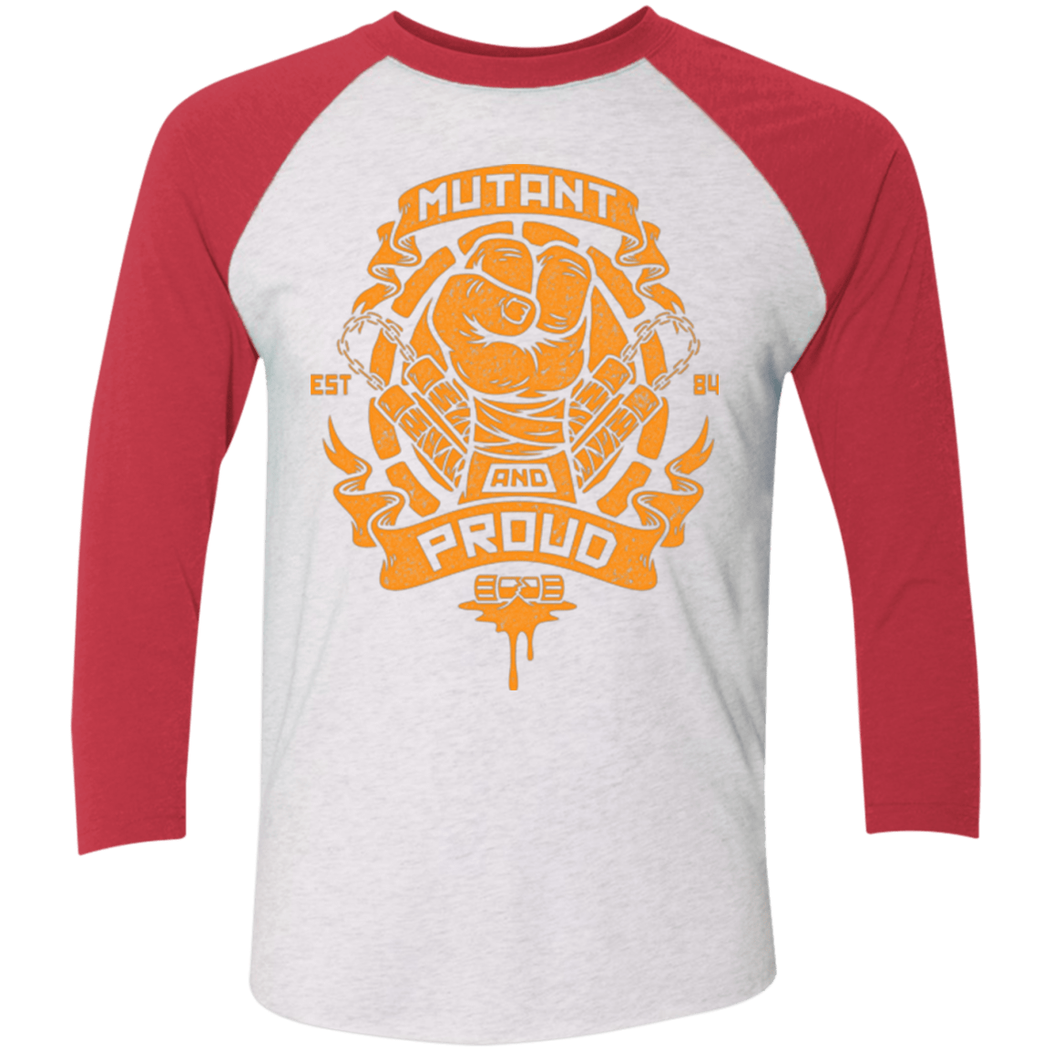 T-Shirts Heather White/Vintage Red / X-Small Mutant and Proud Mikey Triblend 3/4 Sleeve