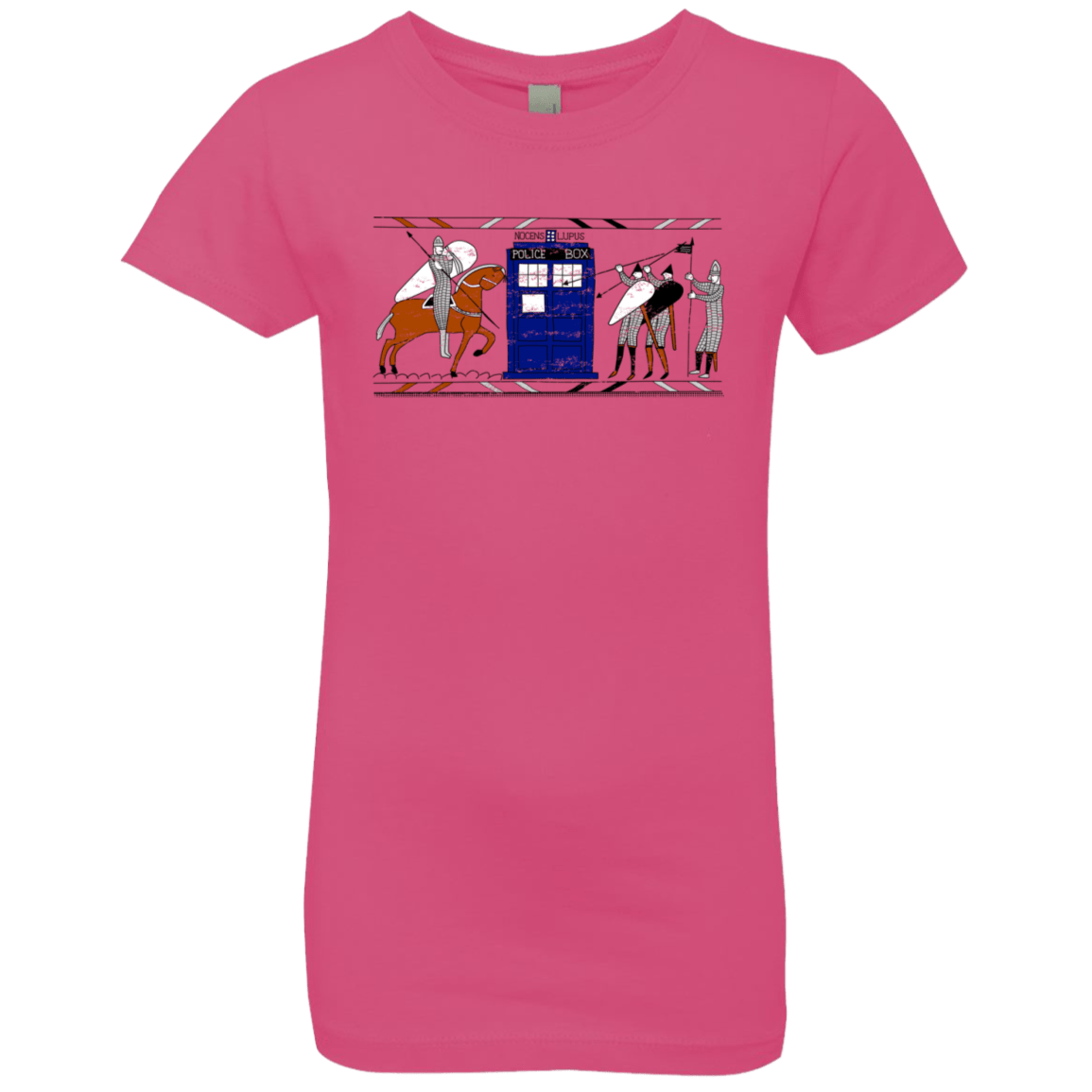 T-Shirts Hot Pink / YXS Nocens Lupus Tardis in the Bayeux Tapestry Girls Premium T-Shirt