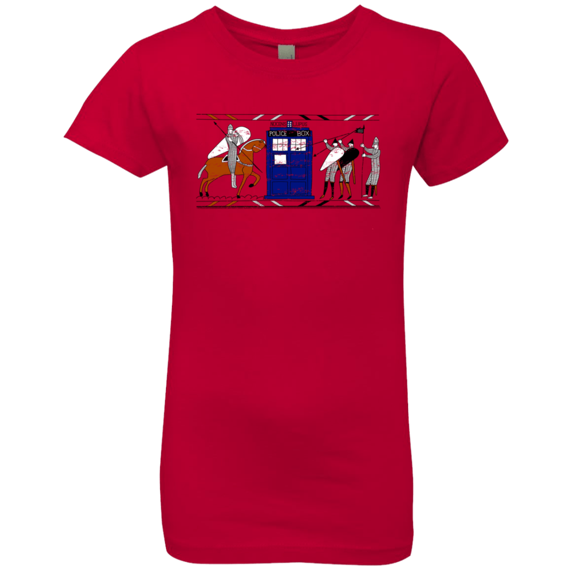 T-Shirts Red / YXS Nocens Lupus Tardis in the Bayeux Tapestry Girls Premium T-Shirt