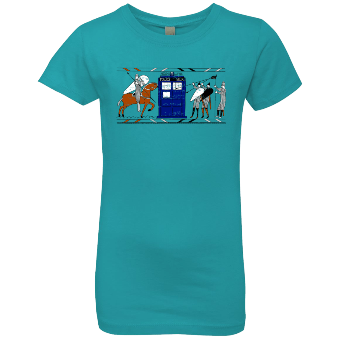 T-Shirts Tahiti Blue / YXS Nocens Lupus Tardis in the Bayeux Tapestry Girls Premium T-Shirt
