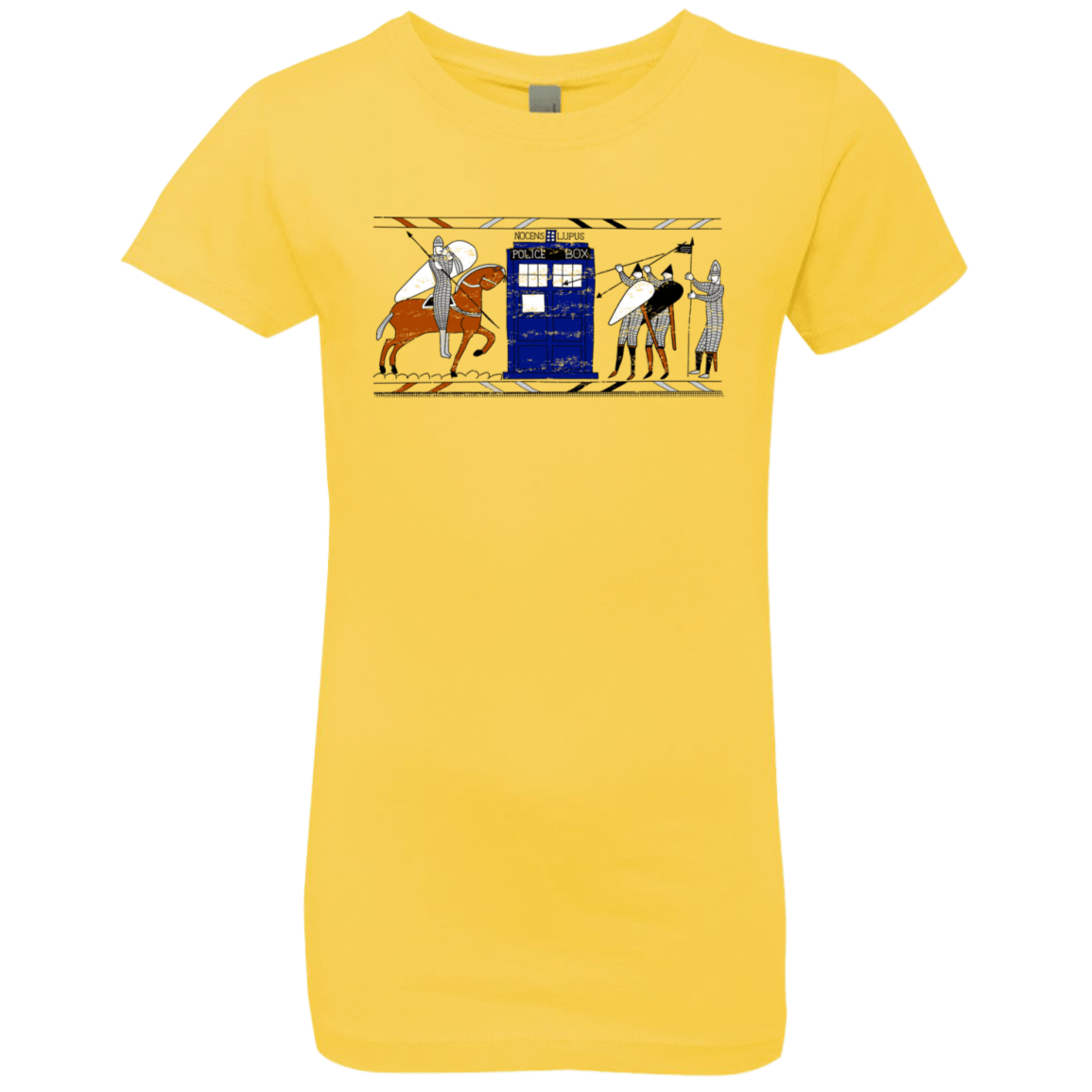 T-Shirts Vibrant Yellow / YXS Nocens Lupus Tardis in the Bayeux Tapestry Girls Premium T-Shirt