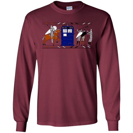 T-Shirts Maroon / S Nocens Lupus Tardis in the Bayeux Tapestry Men's Long Sleeve T-Shirt
