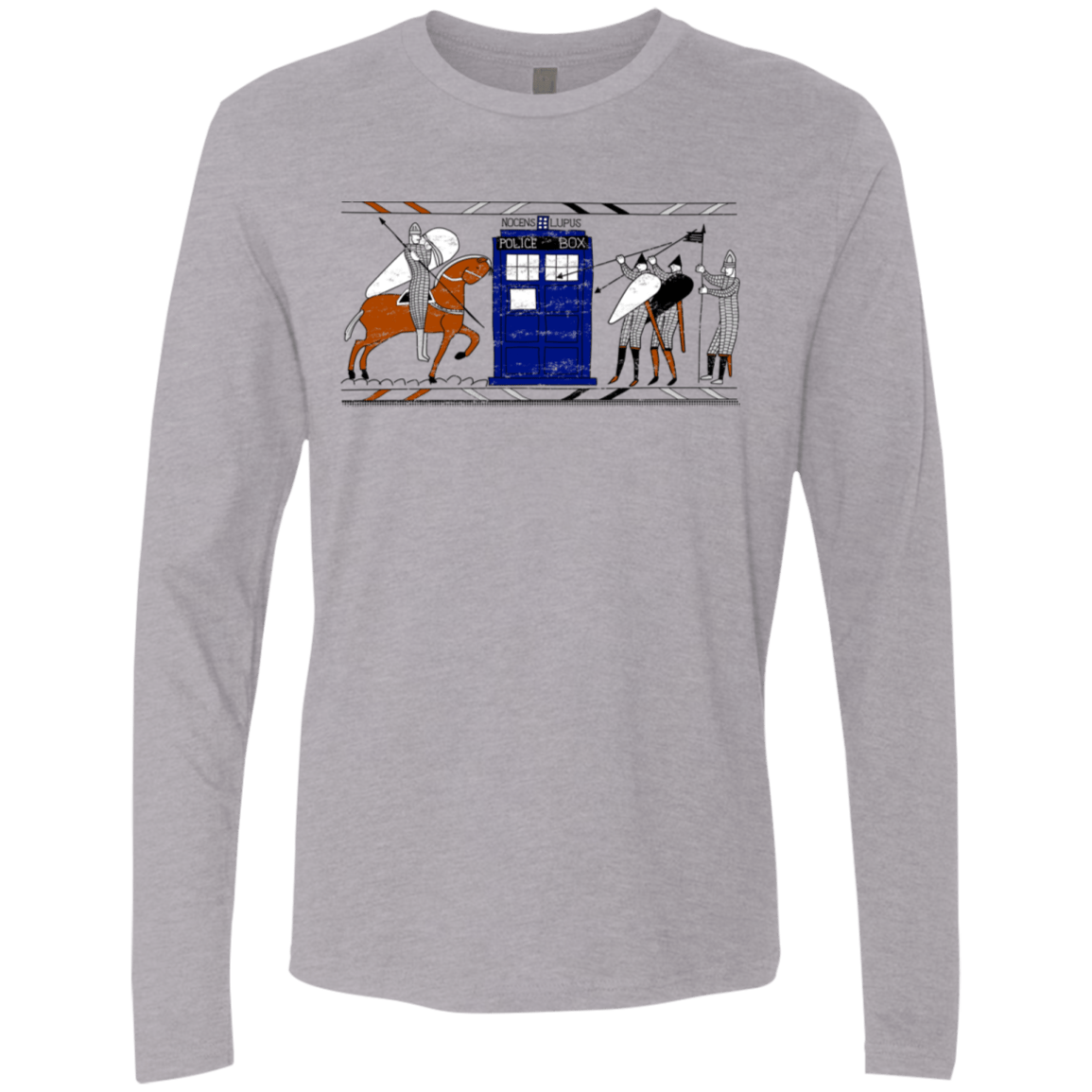 T-Shirts Heather Grey / S Nocens Lupus Tardis in the Bayeux Tapestry Men's Premium Long Sleeve