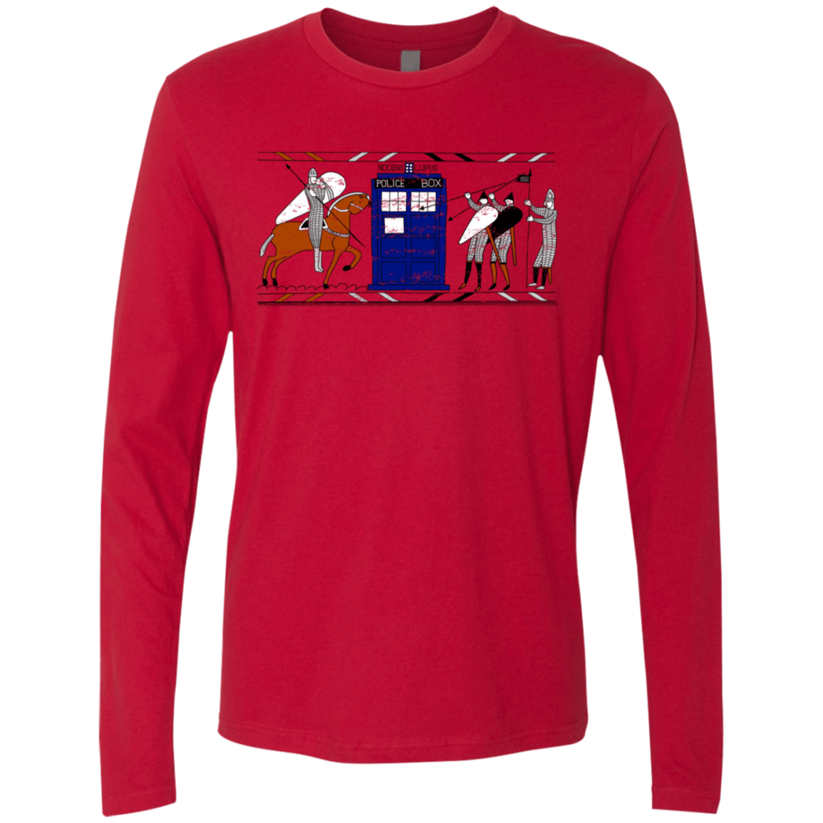 T-Shirts Red / S Nocens Lupus Tardis in the Bayeux Tapestry Men's Premium Long Sleeve