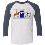 T-Shirts Heather White/Indigo / X-Small Nocens Lupus Tardis in the Bayeux Tapestry Men's Triblend 3/4 Sleeve