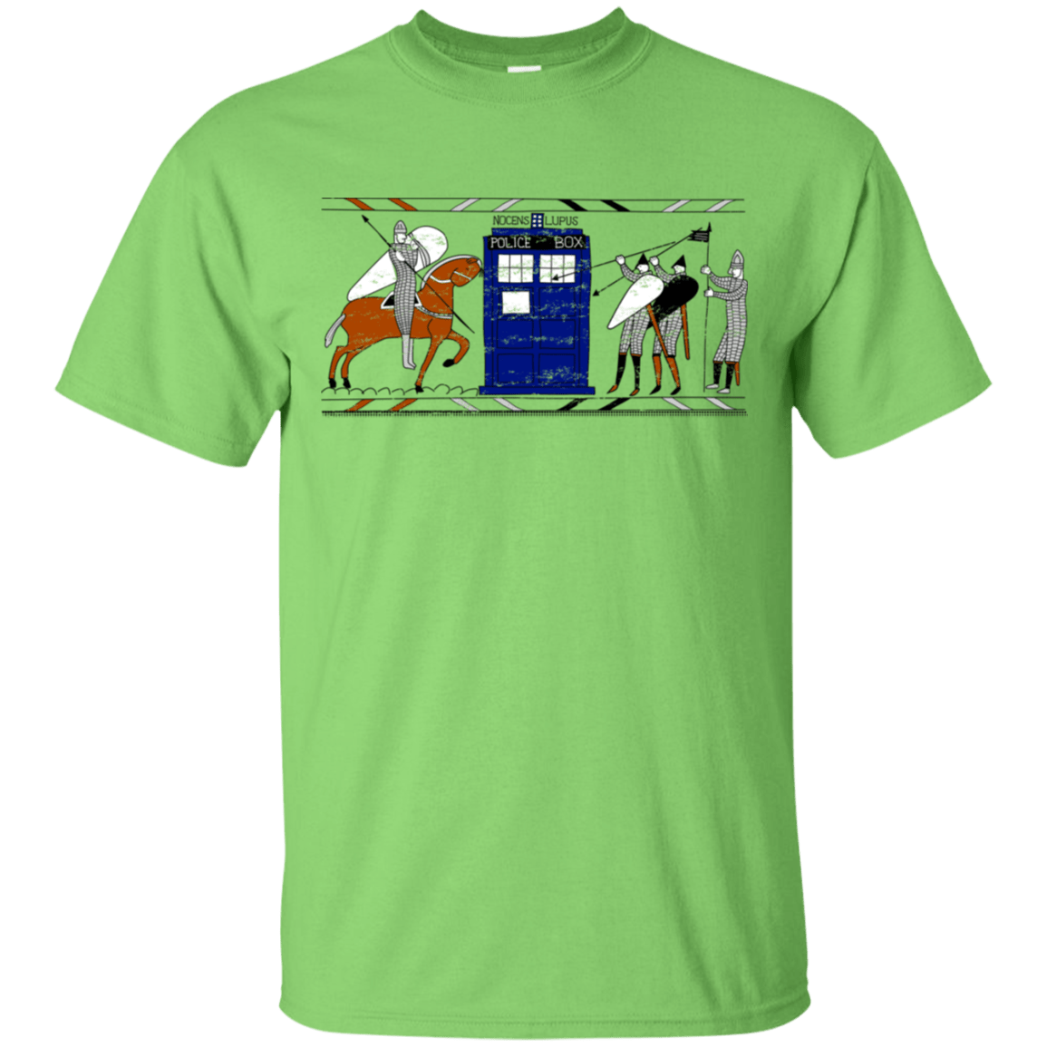 T-Shirts Lime / S Nocens Lupus Tardis in the Bayeux Tapestry T-Shirt