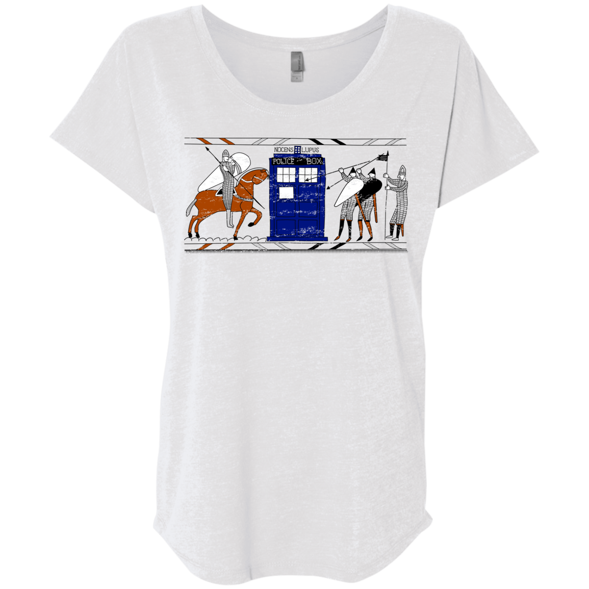 T-Shirts Heather White / X-Small Nocens Lupus Tardis in the Bayeux Tapestry Triblend Dolman Sleeve