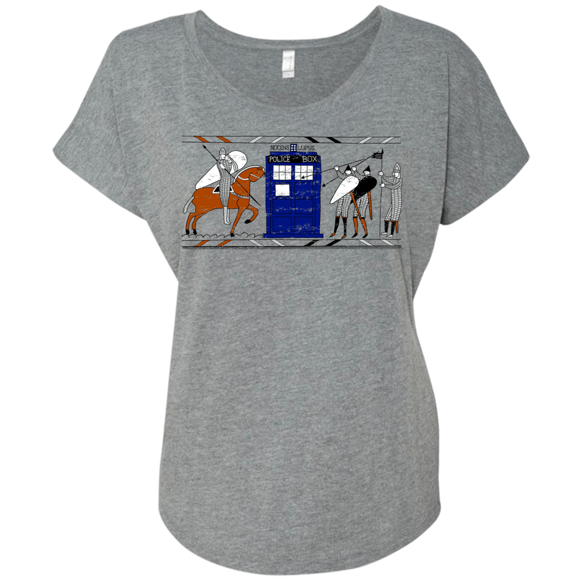 T-Shirts Premium Heather / X-Small Nocens Lupus Tardis in the Bayeux Tapestry Triblend Dolman Sleeve