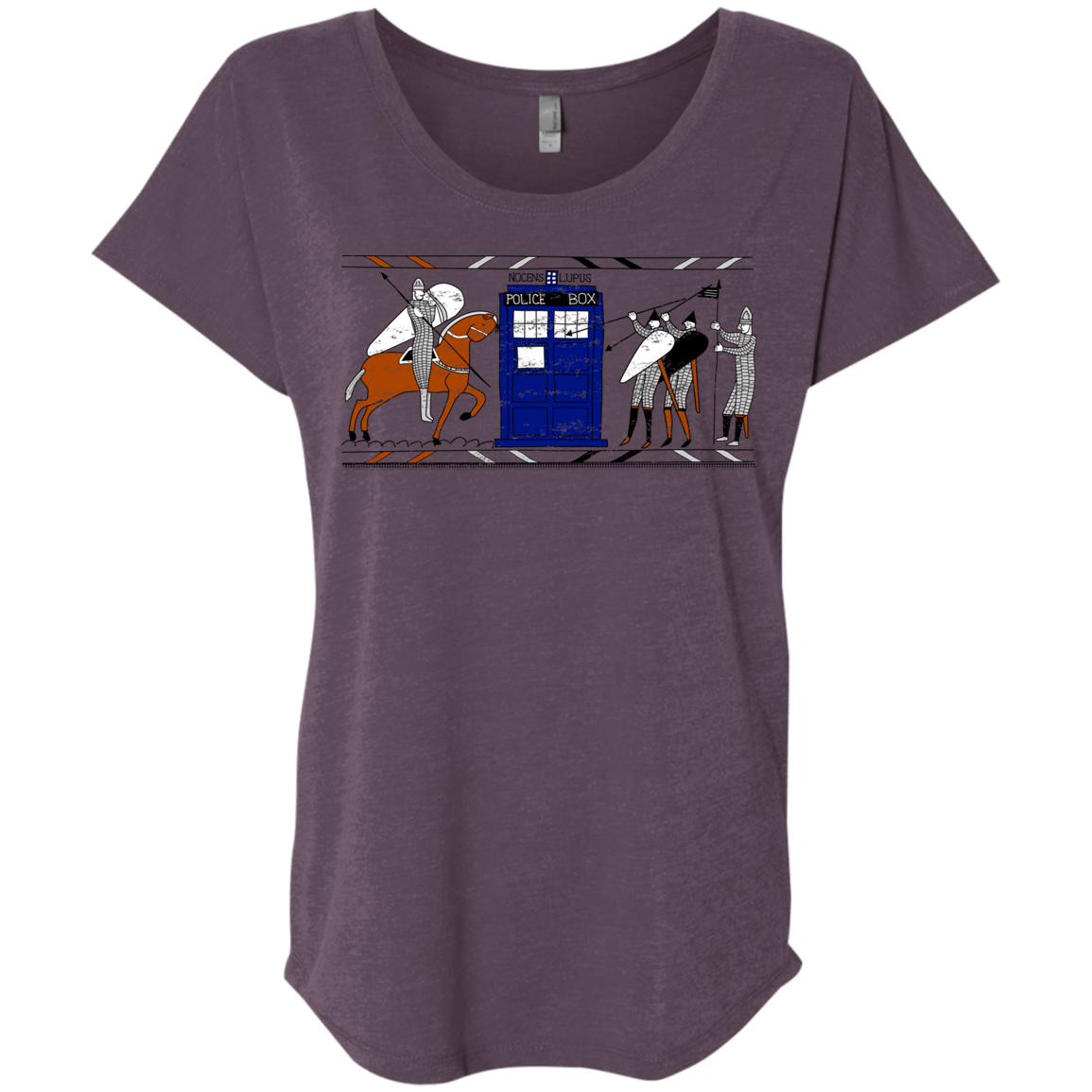 T-Shirts Vintage Purple / X-Small Nocens Lupus Tardis in the Bayeux Tapestry Triblend Dolman Sleeve