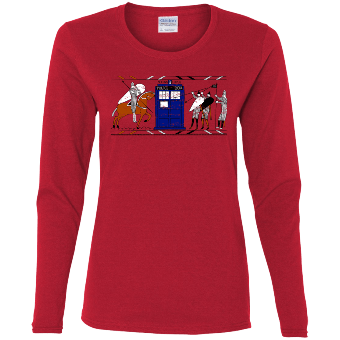 T-Shirts Red / S Nocens Lupus Tardis in the Bayeux Tapestry Women's Long Sleeve T-Shirt