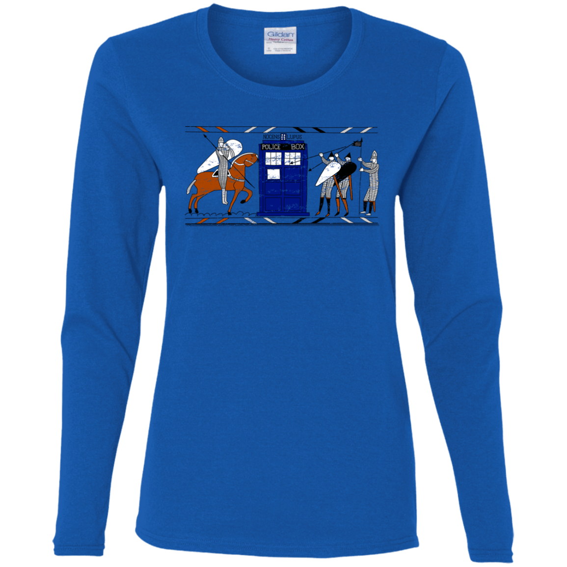 T-Shirts Royal / S Nocens Lupus Tardis in the Bayeux Tapestry Women's Long Sleeve T-Shirt