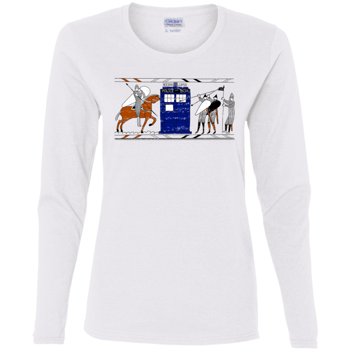 T-Shirts White / S Nocens Lupus Tardis in the Bayeux Tapestry Women's Long Sleeve T-Shirt