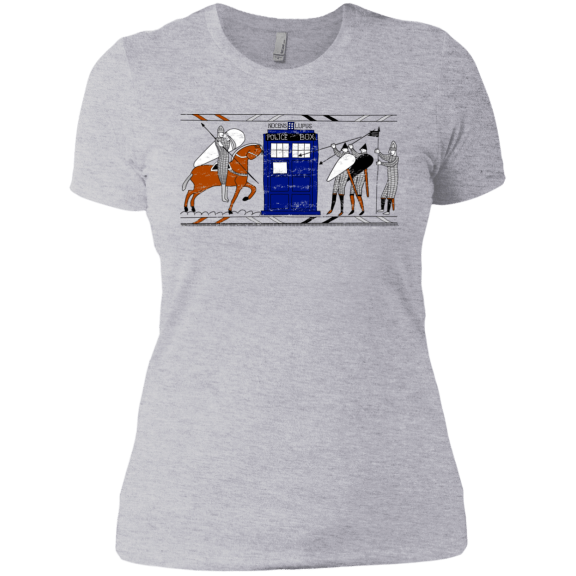 T-Shirts Heather Grey / X-Small Nocens Lupus Tardis in the Bayeux Tapestry Women's Premium T-Shirt