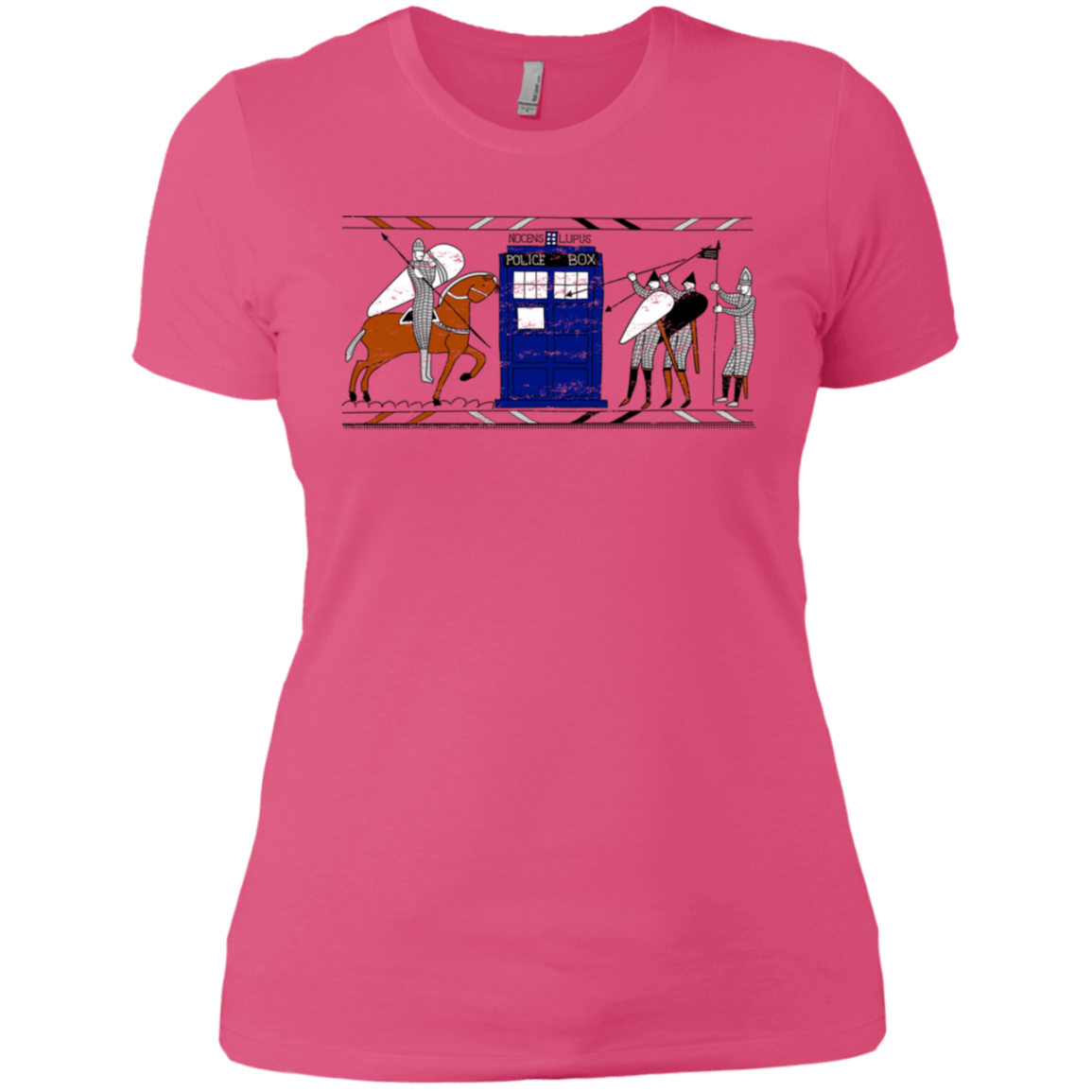 T-Shirts Hot Pink / X-Small Nocens Lupus Tardis in the Bayeux Tapestry Women's Premium T-Shirt