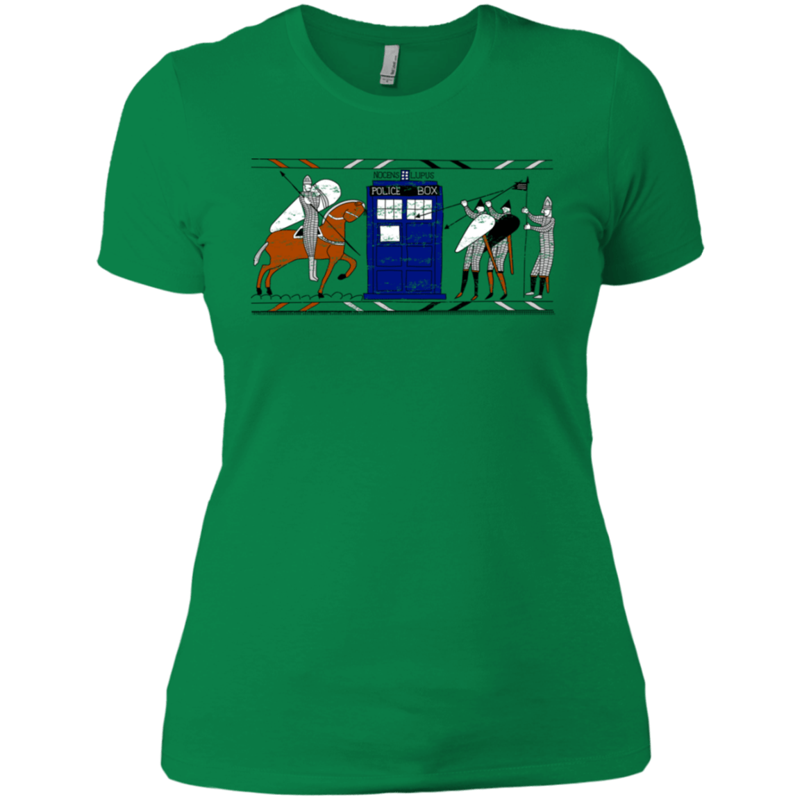 T-Shirts Kelly Green / X-Small Nocens Lupus Tardis in the Bayeux Tapestry Women's Premium T-Shirt