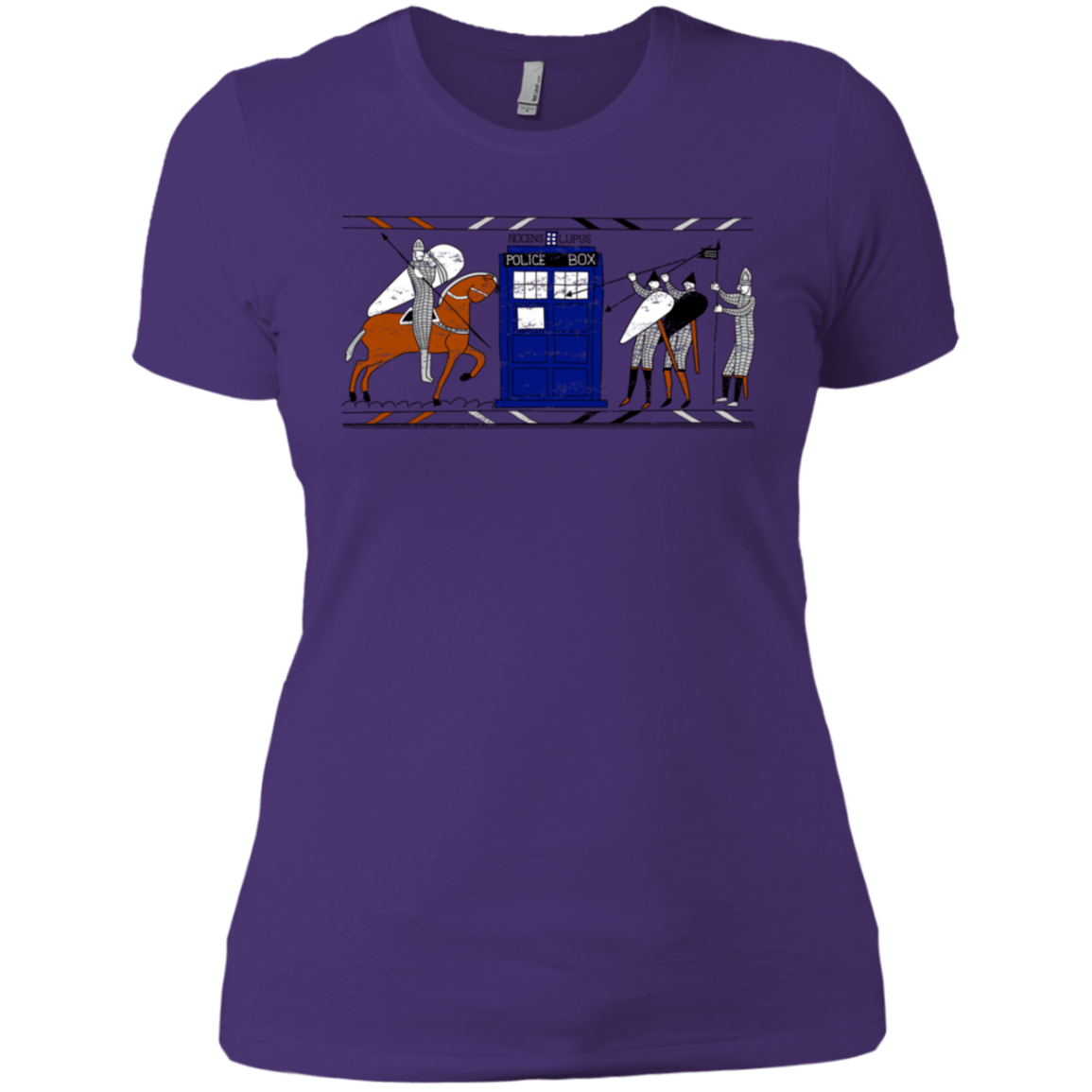 T-Shirts Purple Rush/ / X-Small Nocens Lupus Tardis in the Bayeux Tapestry Women's Premium T-Shirt