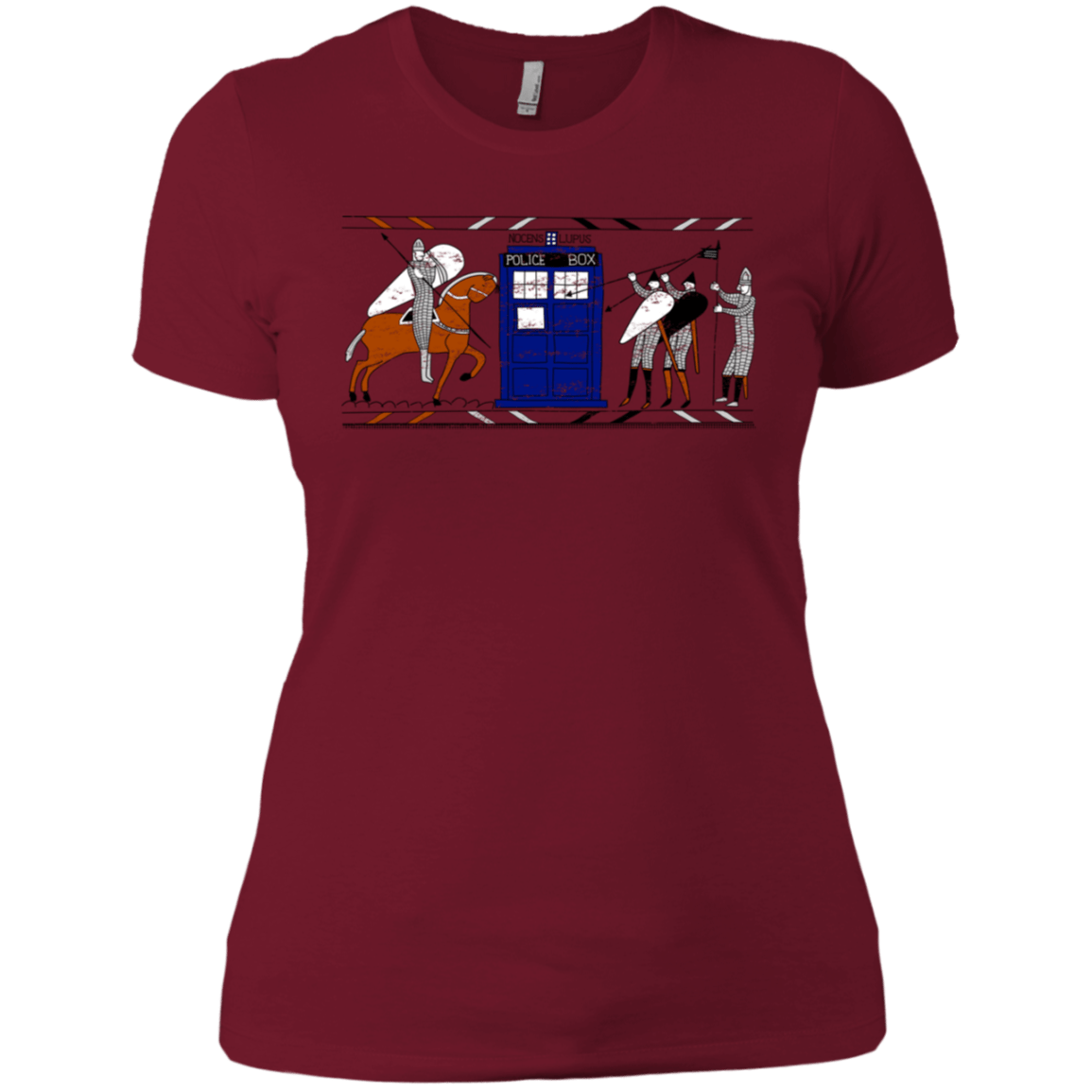 T-Shirts Scarlet / X-Small Nocens Lupus Tardis in the Bayeux Tapestry Women's Premium T-Shirt