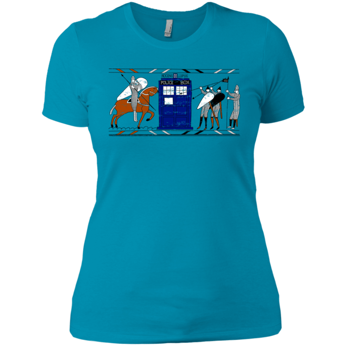 T-Shirts Turquoise / X-Small Nocens Lupus Tardis in the Bayeux Tapestry Women's Premium T-Shirt