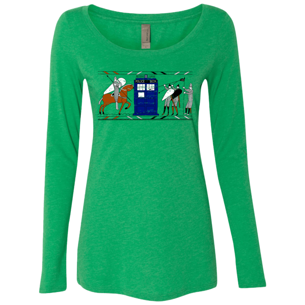 T-Shirts Envy / S Nocens Lupus Tardis in the Bayeux Tapestry Women's Triblend Long Sleeve Shirt