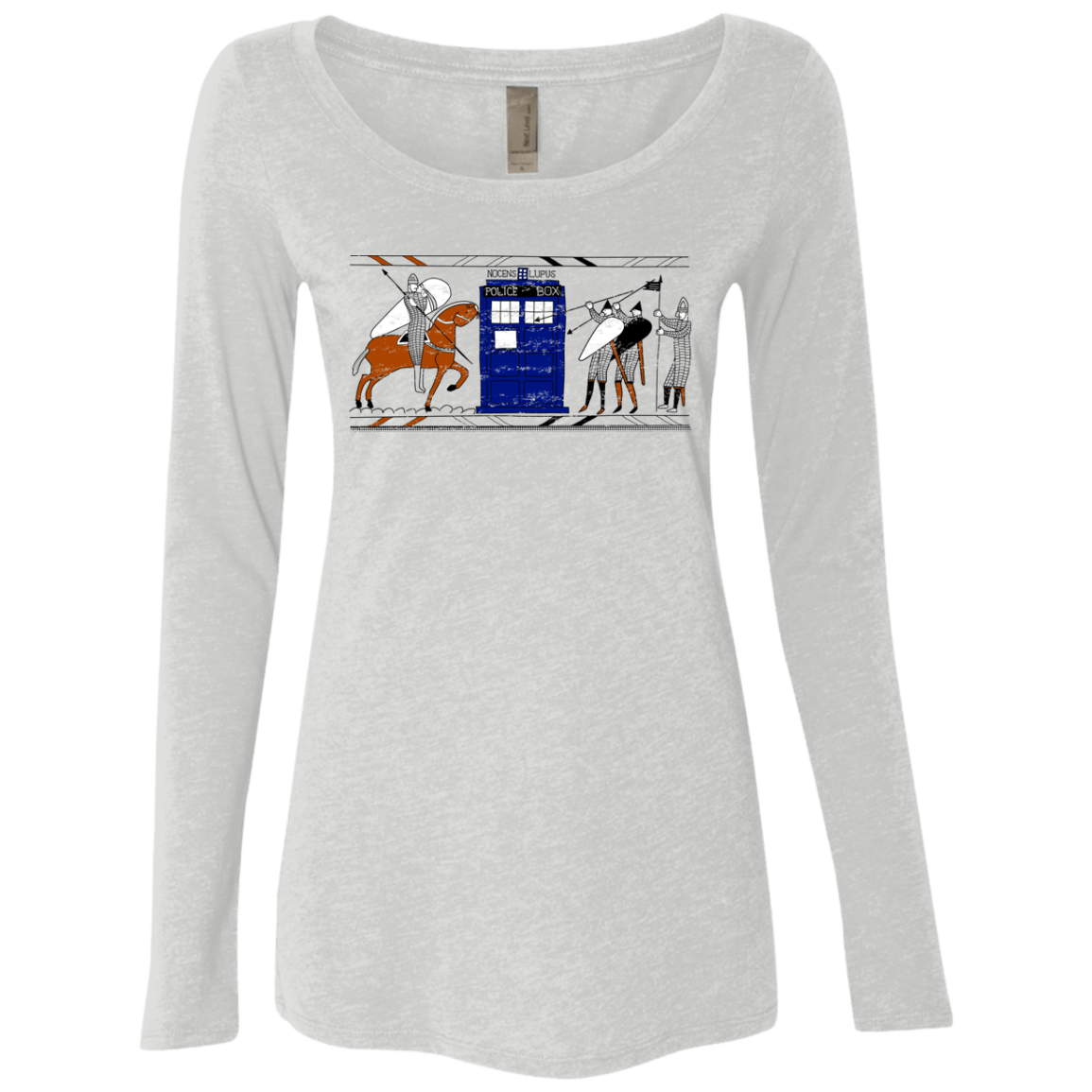 T-Shirts Heather White / S Nocens Lupus Tardis in the Bayeux Tapestry Women's Triblend Long Sleeve Shirt