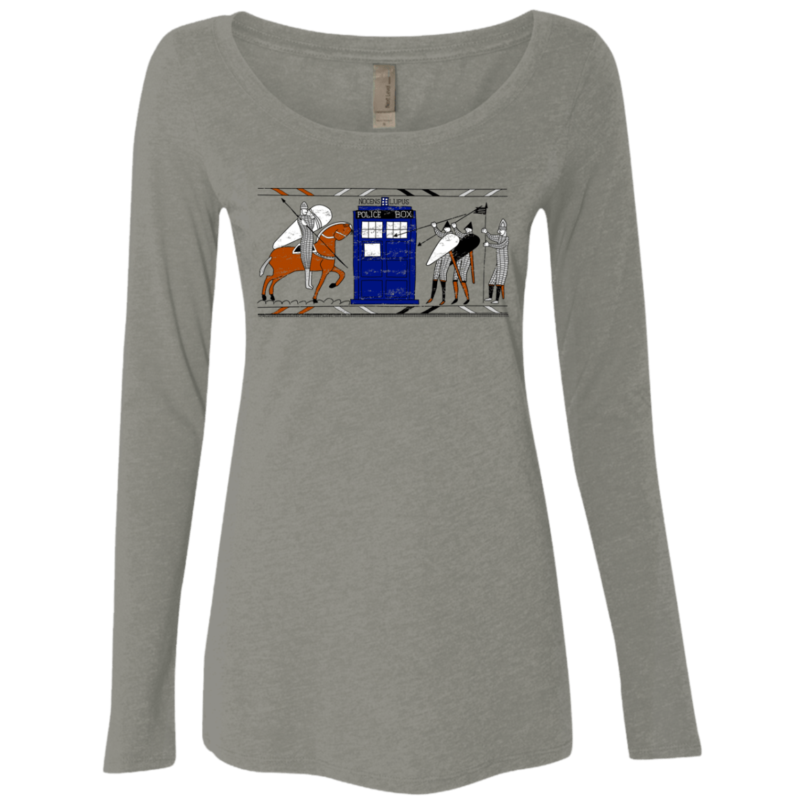 T-Shirts Venetian Grey / S Nocens Lupus Tardis in the Bayeux Tapestry Women's Triblend Long Sleeve Shirt