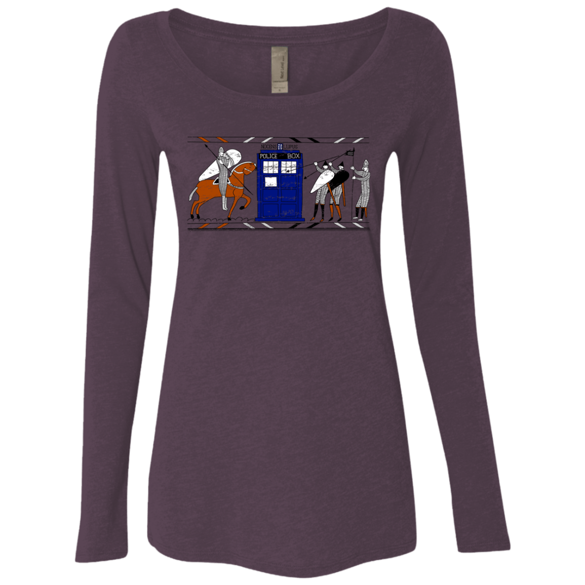 T-Shirts Vintage Purple / S Nocens Lupus Tardis in the Bayeux Tapestry Women's Triblend Long Sleeve Shirt