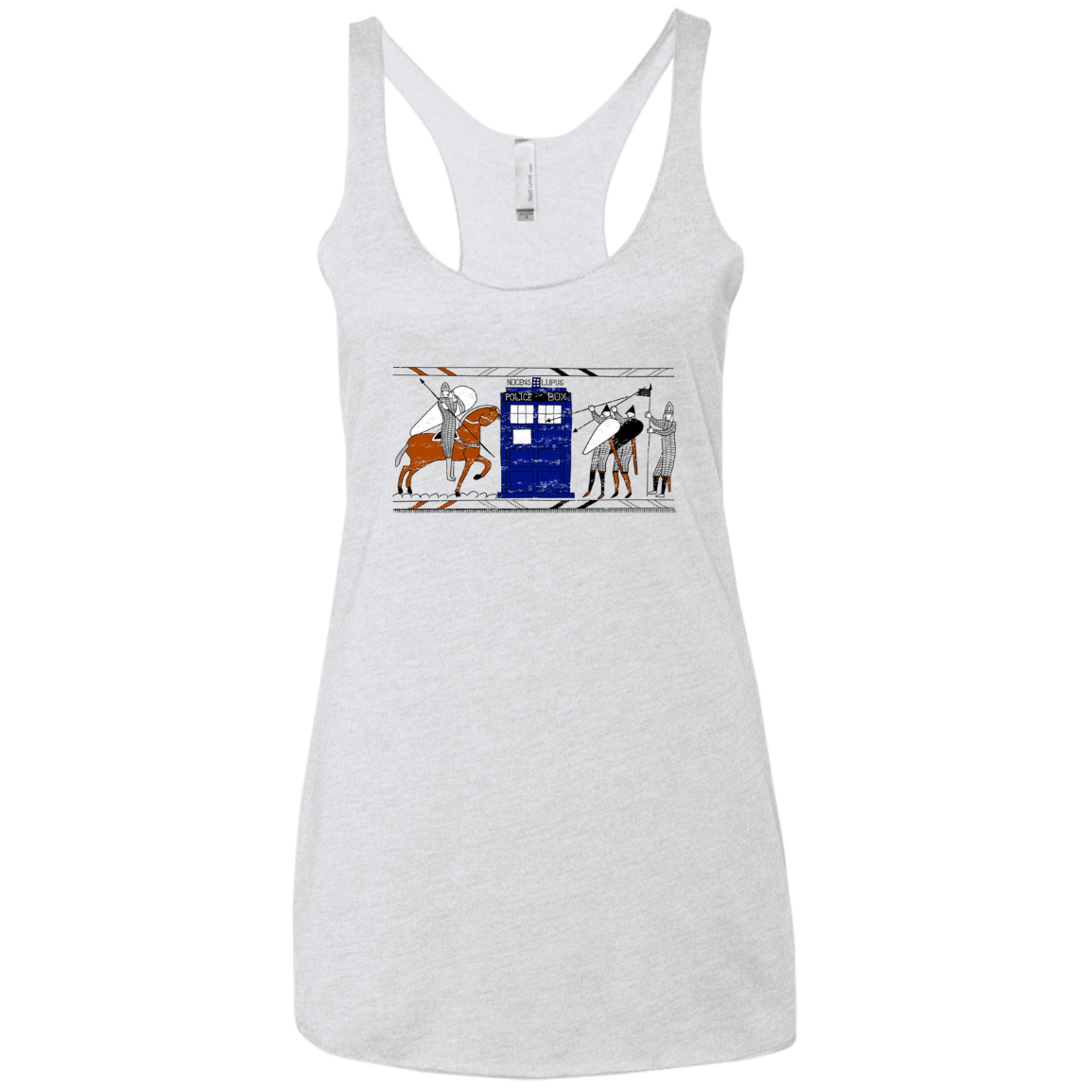 T-Shirts Heather White / X-Small Nocens Lupus Tardis in the Bayeux Tapestry Women's Triblend Racerback Tank