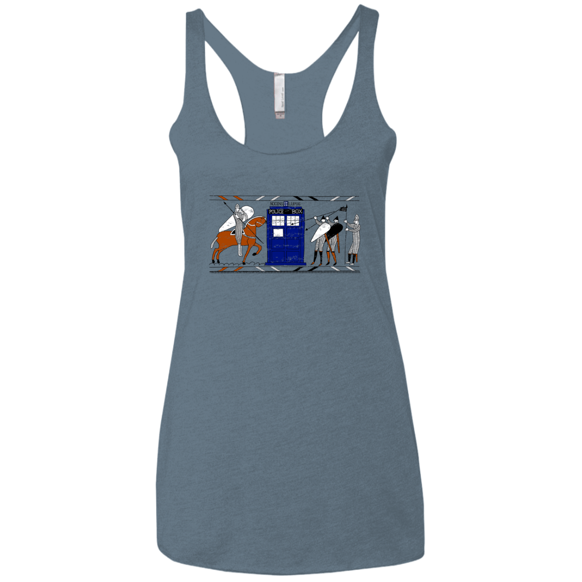 T-Shirts Indigo / X-Small Nocens Lupus Tardis in the Bayeux Tapestry Women's Triblend Racerback Tank