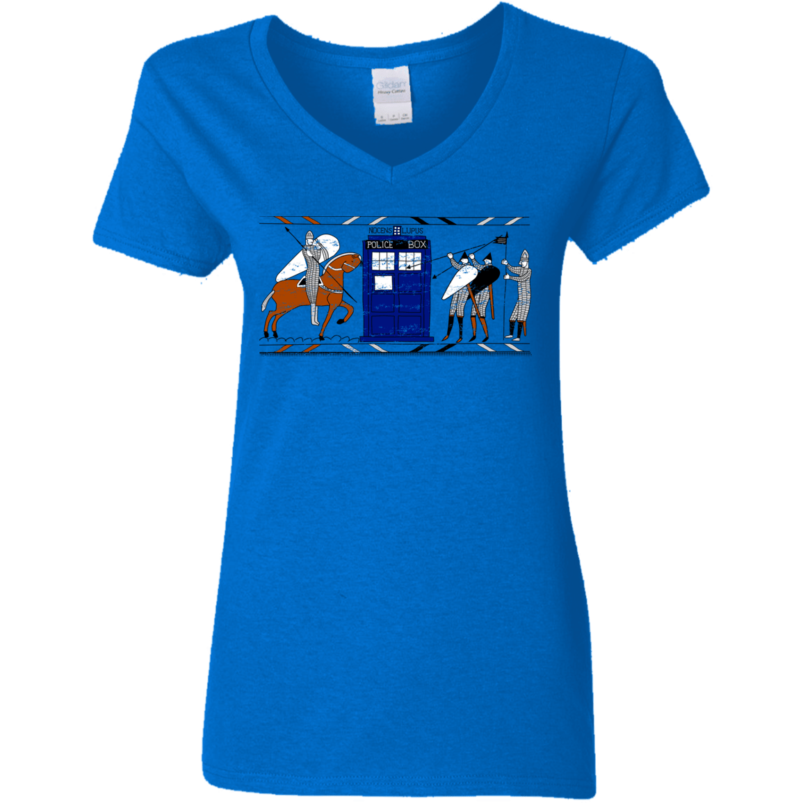 T-Shirts Royal / S Nocens Lupus Tardis in the Bayeux Tapestry Women's V-Neck T-Shirt