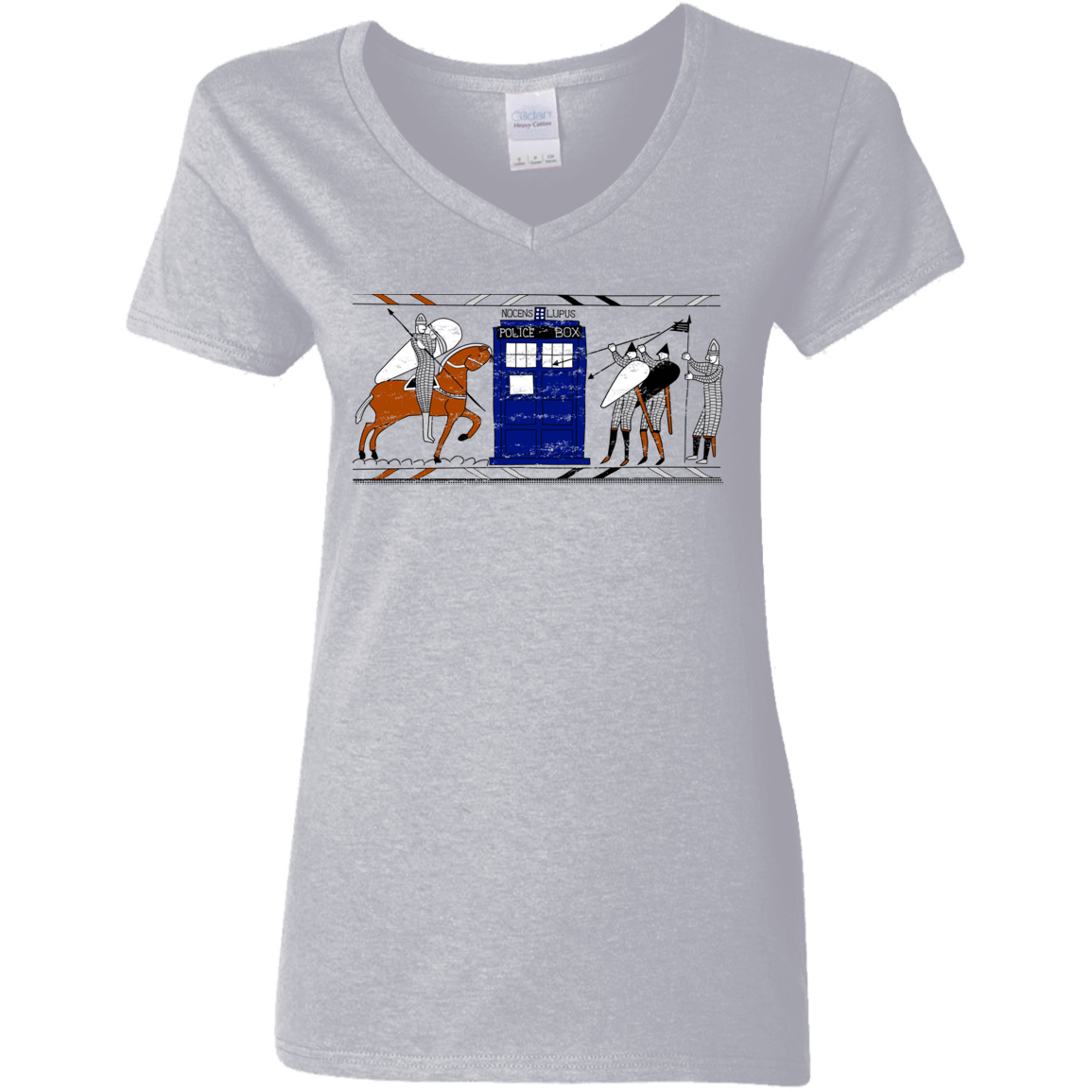 T-Shirts Sport Grey / S Nocens Lupus Tardis in the Bayeux Tapestry Women's V-Neck T-Shirt