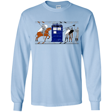 T-Shirts Light Blue / YS Nocens Lupus Tardis in the Bayeux Tapestry Youth Long Sleeve T-Shirt