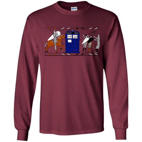 T-Shirts Maroon / YS Nocens Lupus Tardis in the Bayeux Tapestry Youth Long Sleeve T-Shirt